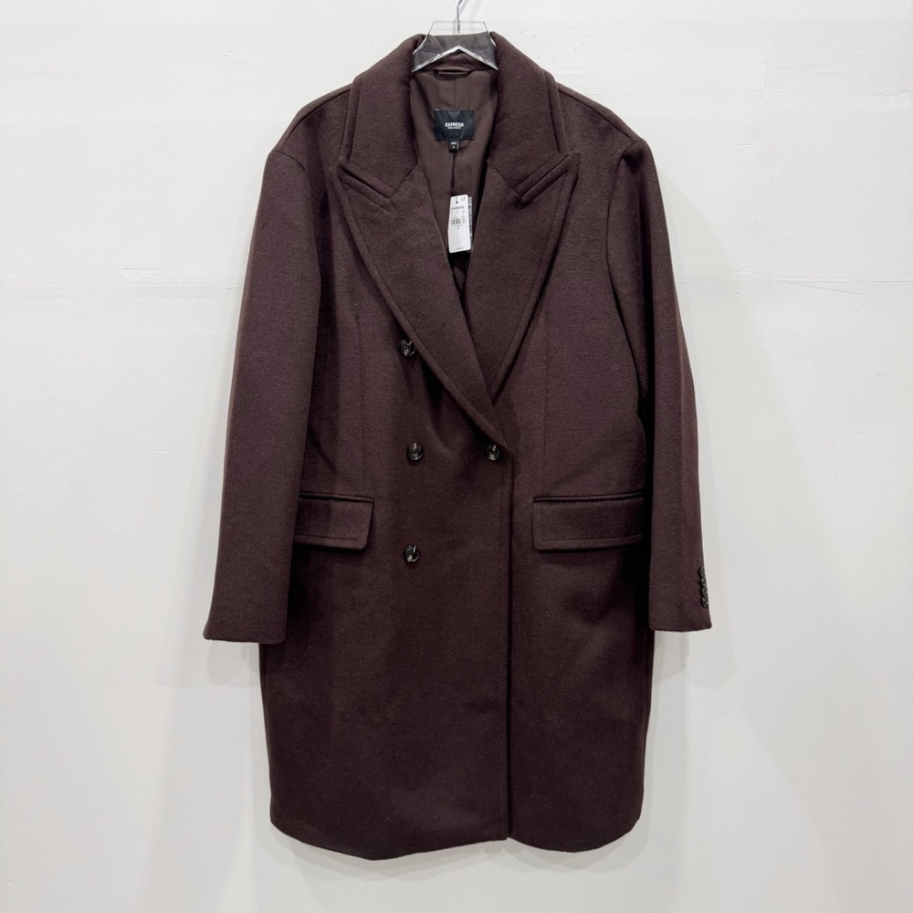 Express Water Resistant Recycled Wool Double Breasted Coat Chocolate Brown XL